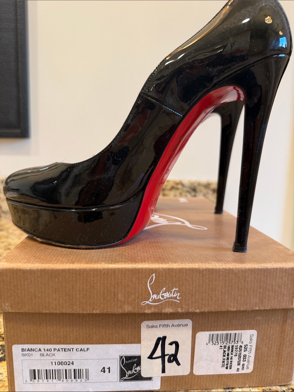 Christian Louboutin Black Patent Platform Pumps with Red Sole
